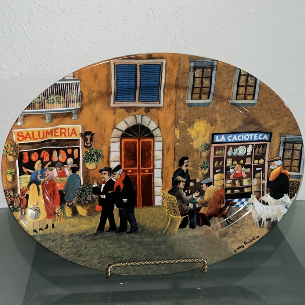 Vintage Tuscan Storefronts Porcelain Serving Platter Guy Buffet Germany 1999